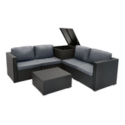 Set Divani Rattan Nero 6 Pezzi con Cuscini, Tavolino e Baule 250L