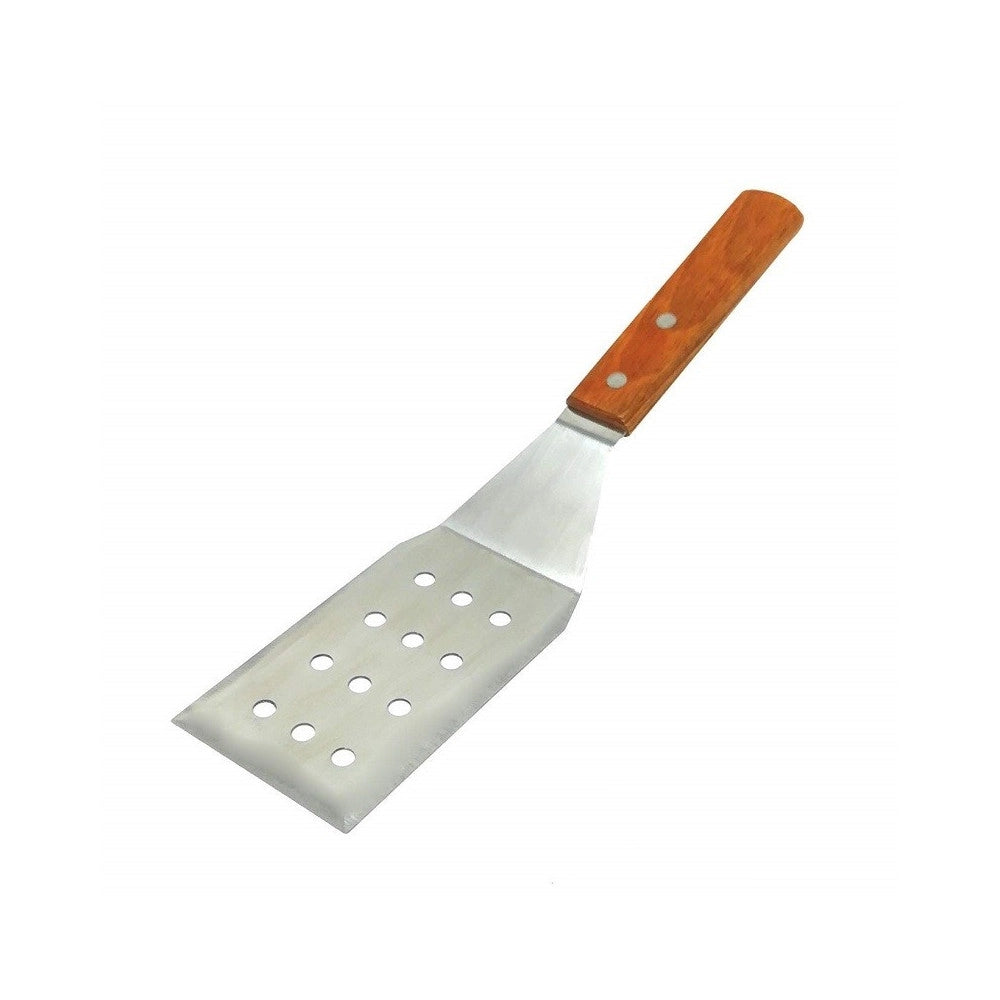 Trade Shop - Spatola Forata In Acciaio Con Manico In Legno Paletta Gira Grigliare Carne Bbq -