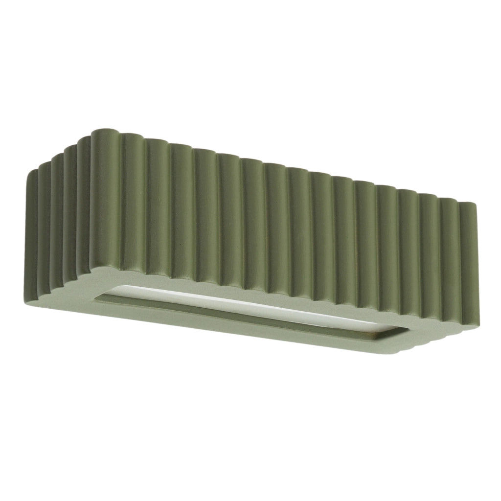 Applique ceramica verde oliva rigata su/giù E27 15W