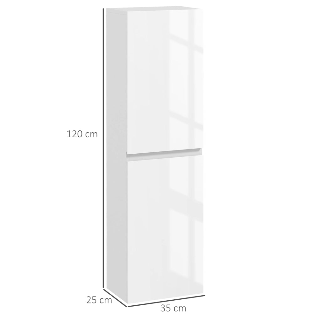 Mobile Bagno Alto a Colonna con Ante e Ripiani Regolabili ¨C zephmum ¨C Bianco Lucido