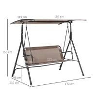 Dondolo da Giardino Terrazza 3 Posti con Tettuccio Regolabile in Metallo e Texteline 172x110x155cm Marrone
