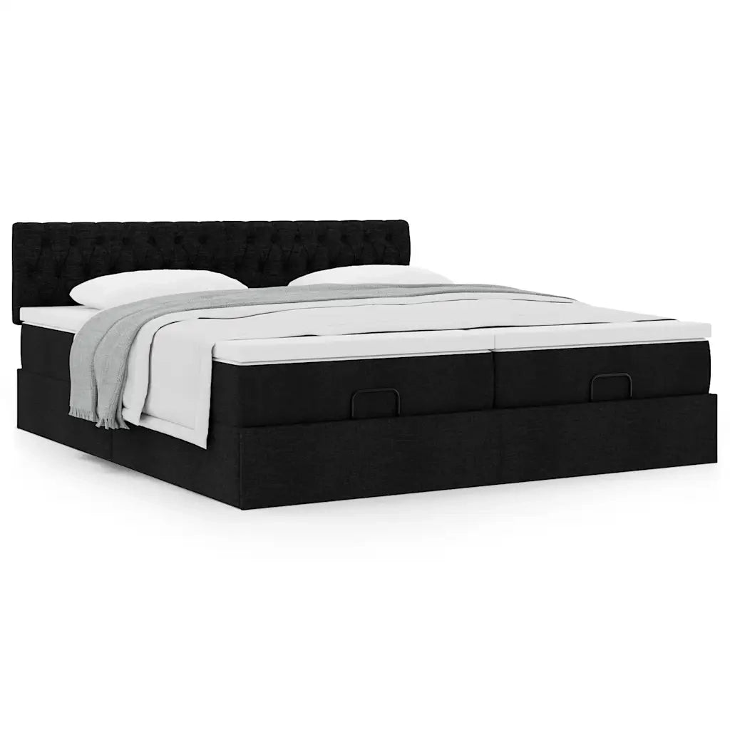 Struttura Letto Pouf con Materassi Nero 160x200 cm in Tessuto 3312010