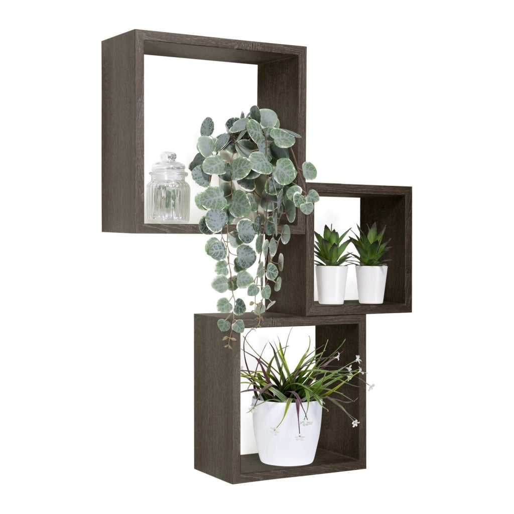Mensole a cubo da parete set di 3 pz componibile colore Rovere scuro mod. InCubo