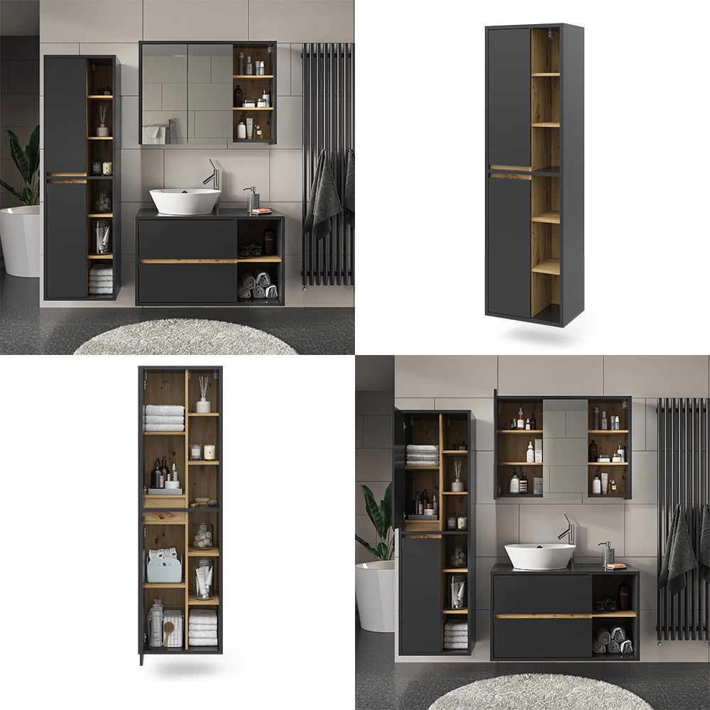 Vicco Armadio per il bagno Antracite 50 x 170 cm con ante e vani a giorno