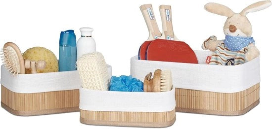 Set di conservazione a 3 cassetti rettangolari in bambù per giocattoli 

Specifica tecnica: 
- Materiale: bambù
- Dimensioni: (specificare le dimensioni)
- Colore: (specificare il colore)