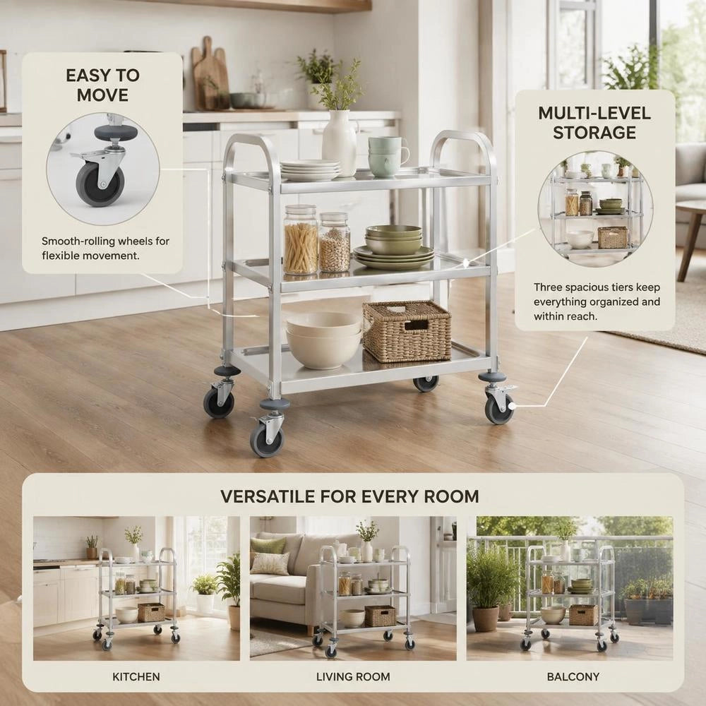 3-Tier Serving Trolley 96.5 X 55 X 90 Cm Stainless Steel