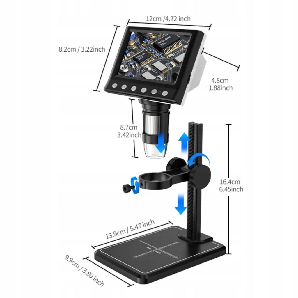 Mikroscopio Digitale con Display 4,3" + Stazione Saldante 2in1 – Ingrandimento 40X-1000X, 8 LED, Potenza 660W, USB