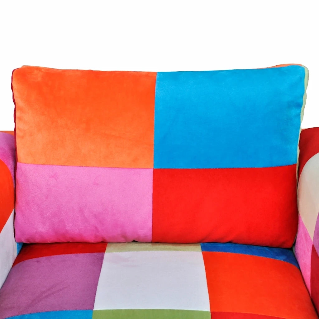 Poltroncina-Poltrona a Cubo con Gambe Cromo e Design Patchwork in Tessuto