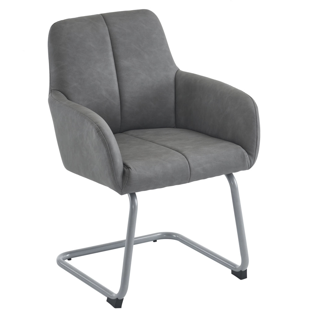 Sedia da pranzo set da 2 con struttura in acciaio, design ergonomico e braccioli integrati, in microfibra grigia
