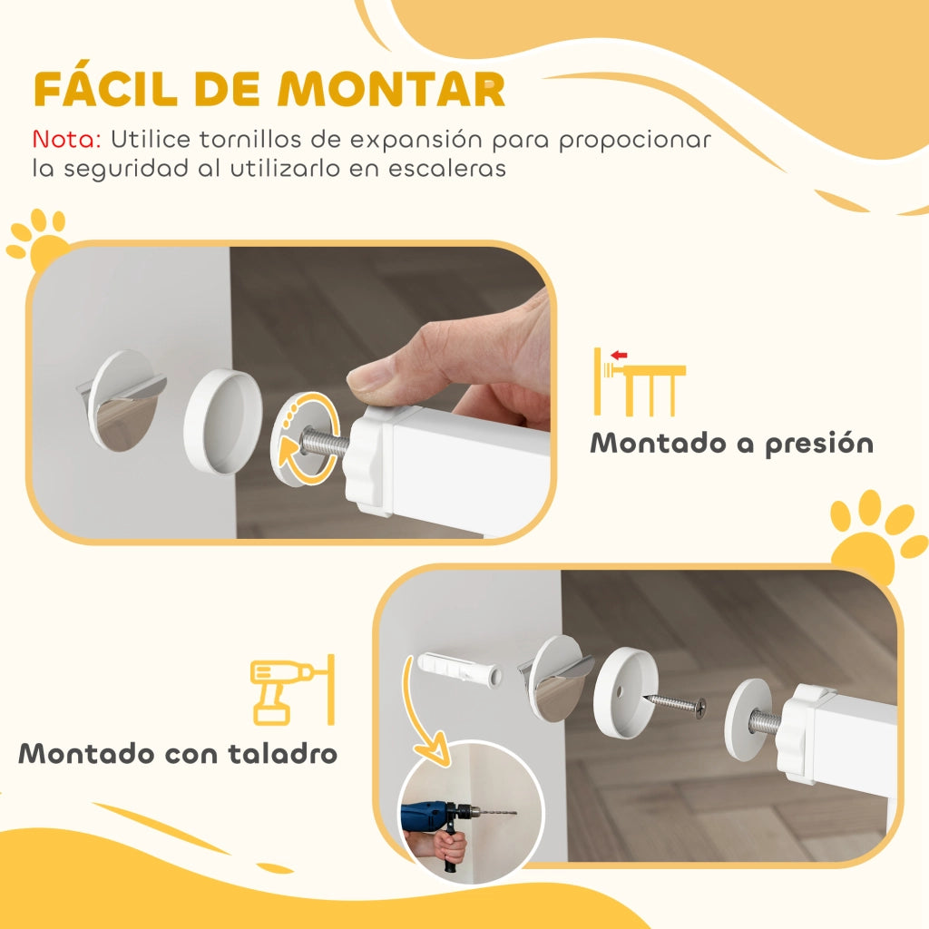 Barriera per Cani Estensibile per Porte e Scale ¨C Zephmum ¨C 76-97 cm Chiusura Automatica Metallo Bianco