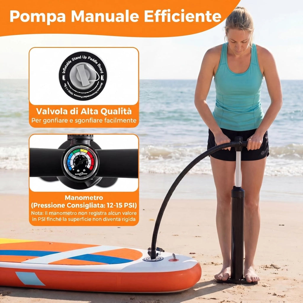 SUP Stand up Paddle, Tavola SUP Gonfiabile con Pompa, Pagaia in Alluminio, Guinzaglio, Borsa e Kit di Riparazione, per Principianti ed Esperti, Portata 160 kg, 336 x 77 x 16 cm