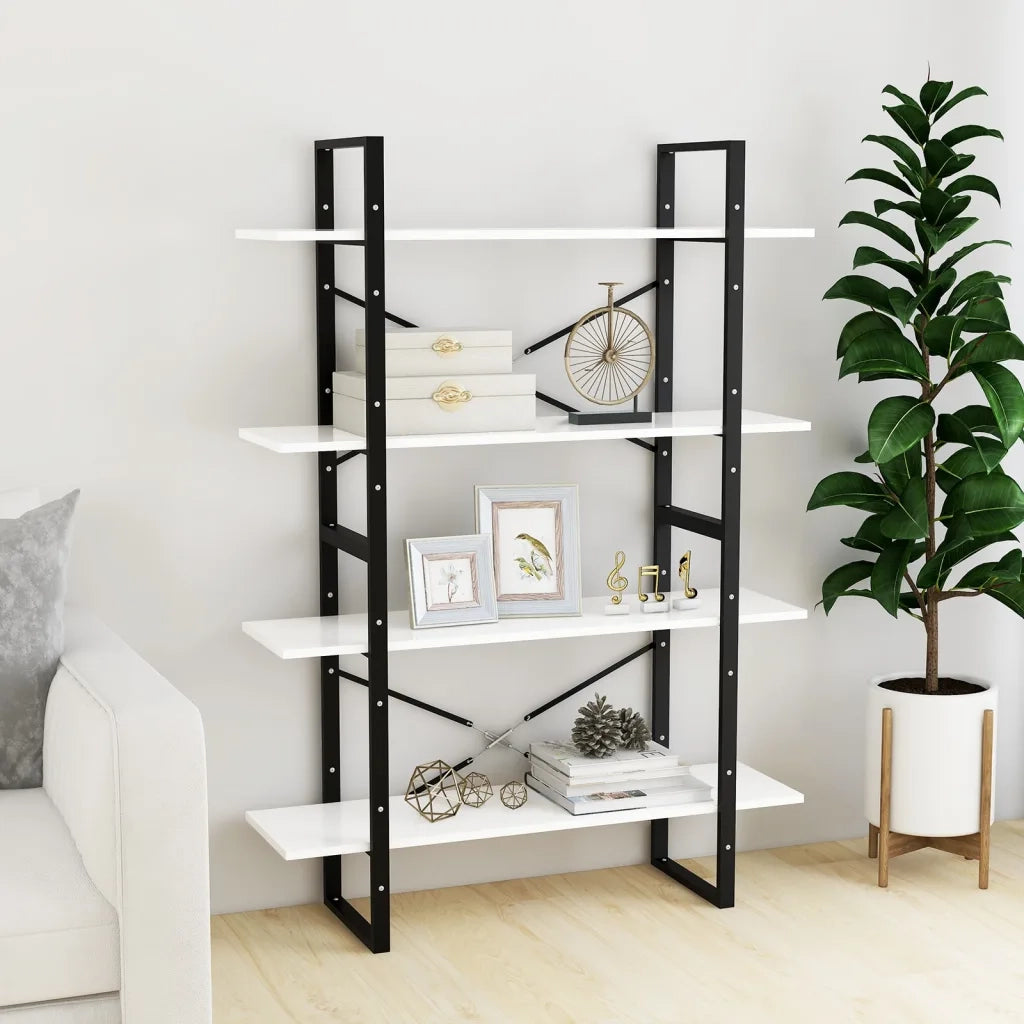 Libreria a 4 Ripiani-Scaffale per Libri-Mobile di Stoccaggio Bianca 100x30x140 cm in Legno Multistrato