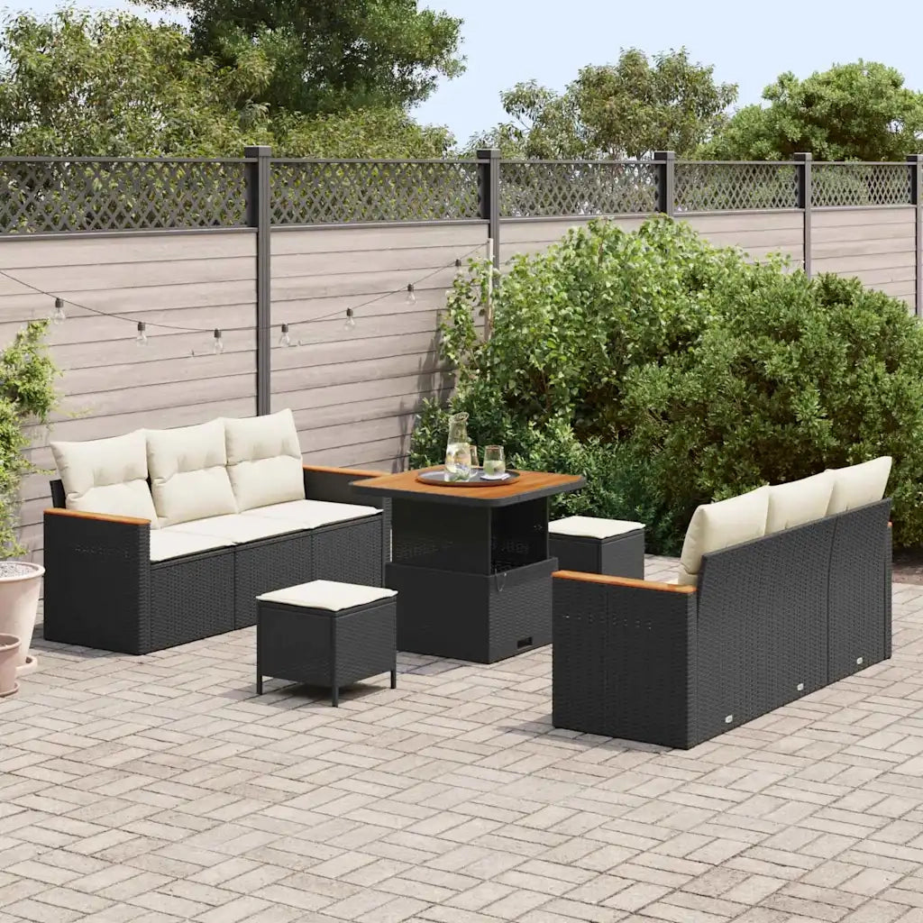 Set Divano da Giardino 9 pcs Nero polyrattan