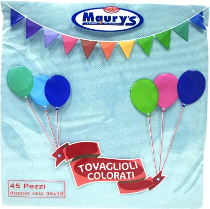 MAURY'S TOVAGLIOLI COLORATI 38 X 38 CM 45 PZ GOFFRATI AZZURRO DOPPIO VELO