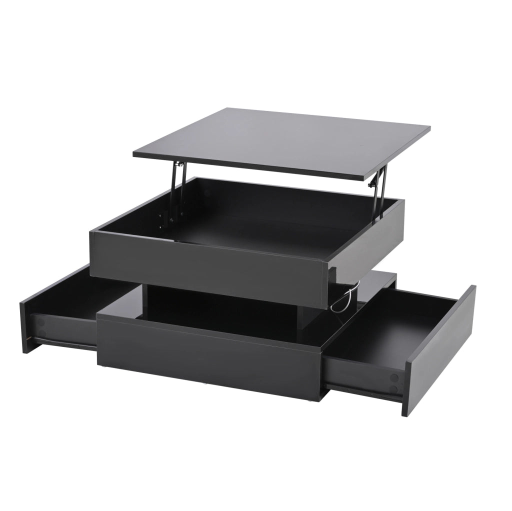 Tavolino da caff猫 65x65x38.5 cm; piano sollevabile con 2 cassetti; pannello truciolare nero