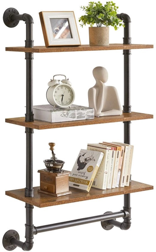 Pannello per libri a 3 livelli - Design industriale - Spazievitore - Stile retro - Pannello per libri da parete - Adatto per cucina e soggiorno