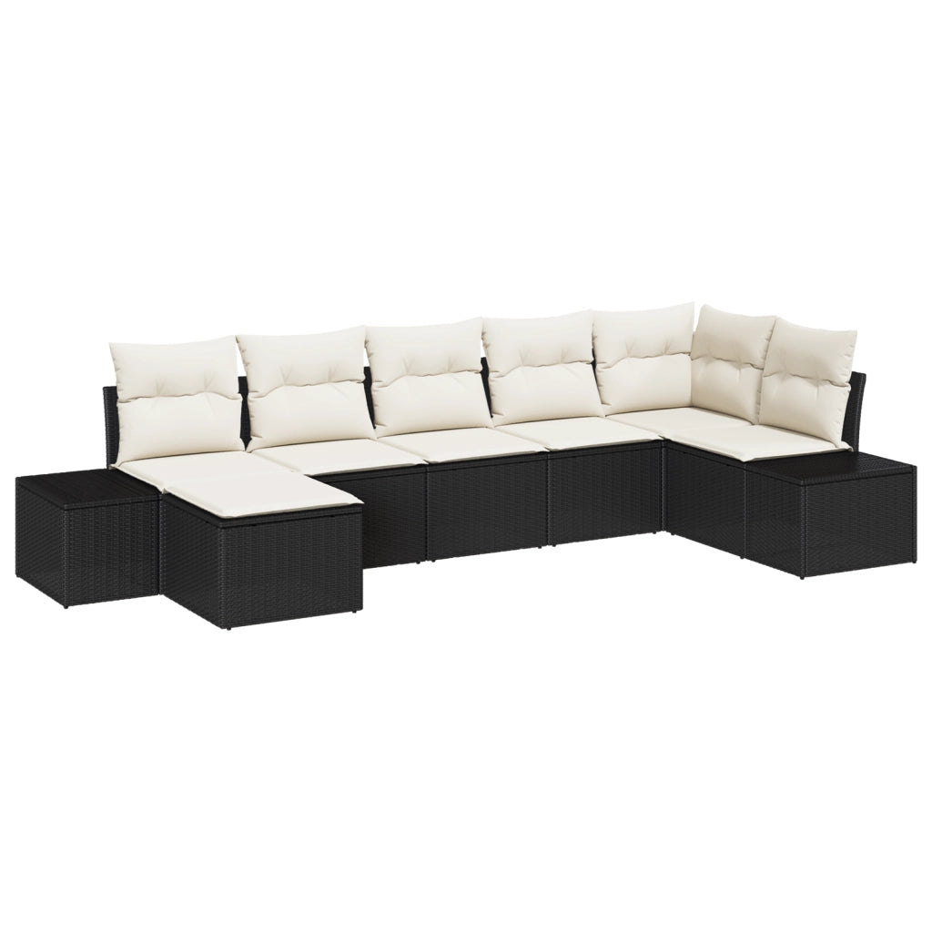 Set di Divano da Giardino da 7 Pezzi con Cuscini Nero Polyrattan.