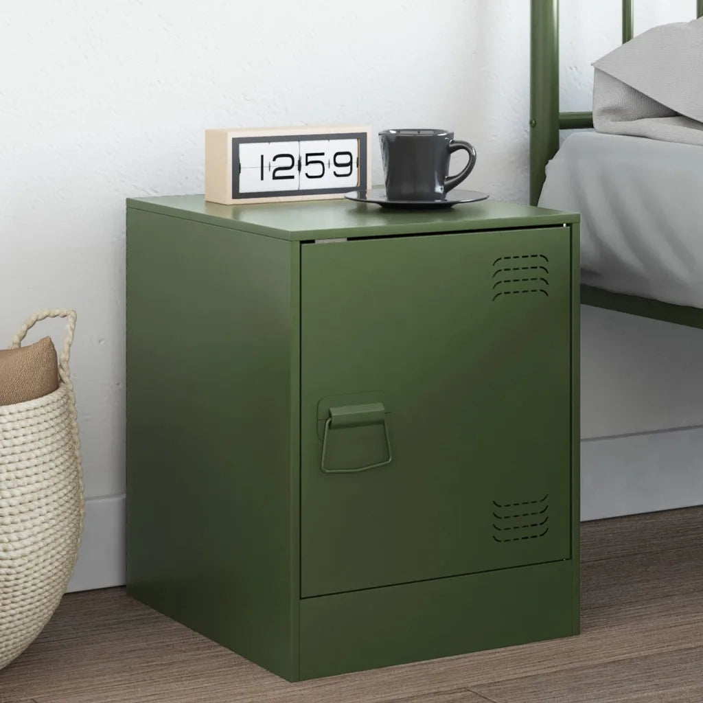 Comodino | Armadio da Notte | Mobiletto da notte Verde Oliva 34,5x39x44 cm in Acciaio