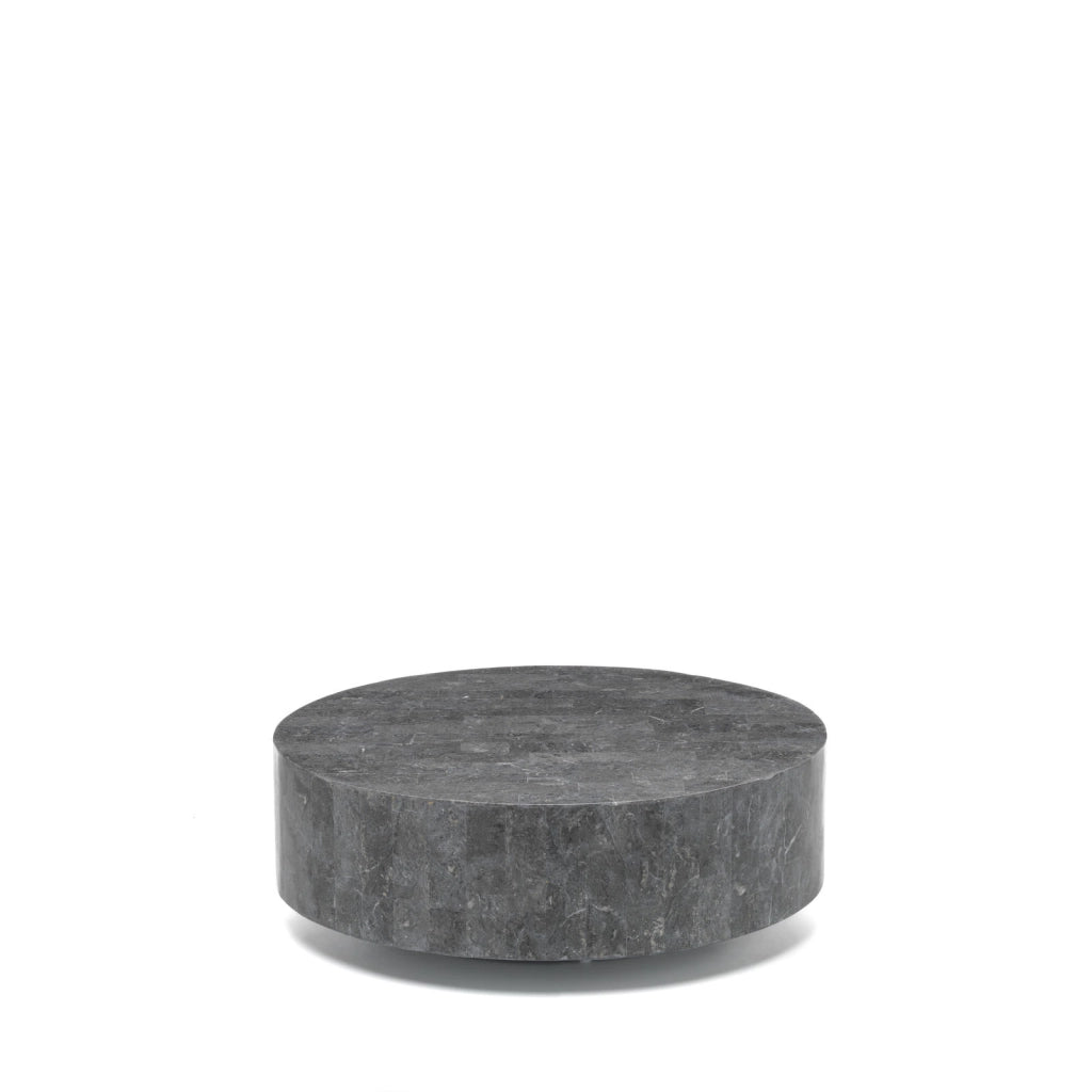 Tavolino Round 1 in Pietra Fossile Gray Stone con struttura in compensato marino - Design circolare ed elegante 85x85x28 cm