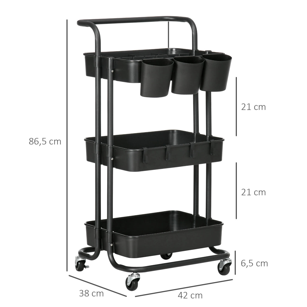 Carrello Multifunzionale con Cassetti e Ganchi ¨C zephmum ¨C Nero 42x38x86,5 cm