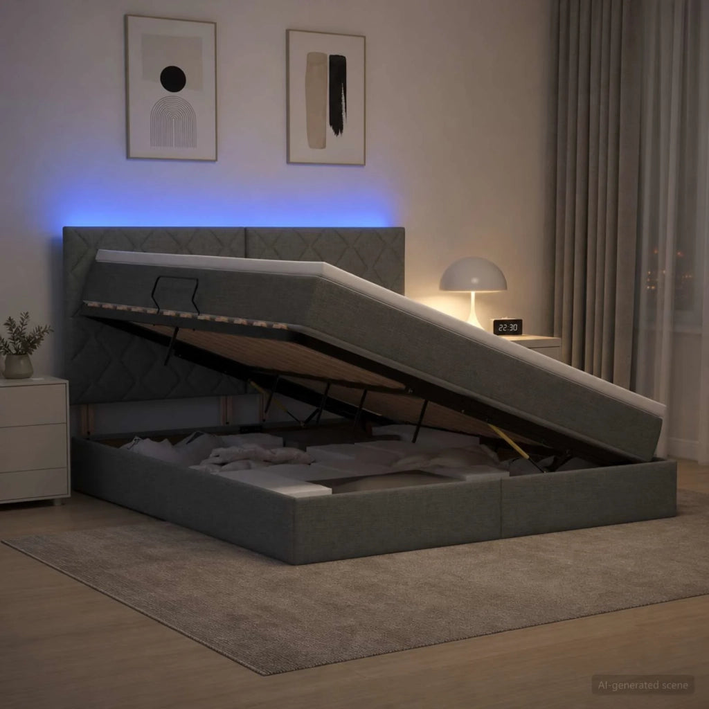 Letto con contenitore LED e materasso Grigio Scuro 140 x 200 cm 3460012