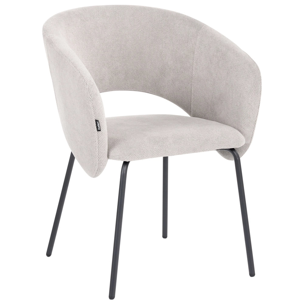 Set di 2 sedie da pranzo senza braccioli, rivestimento bianco sporco, base in metallo, design retrò