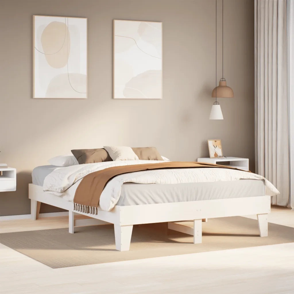 Letto senza Materasso Bianco 140x190 cm Legno Massello di Pino 855368