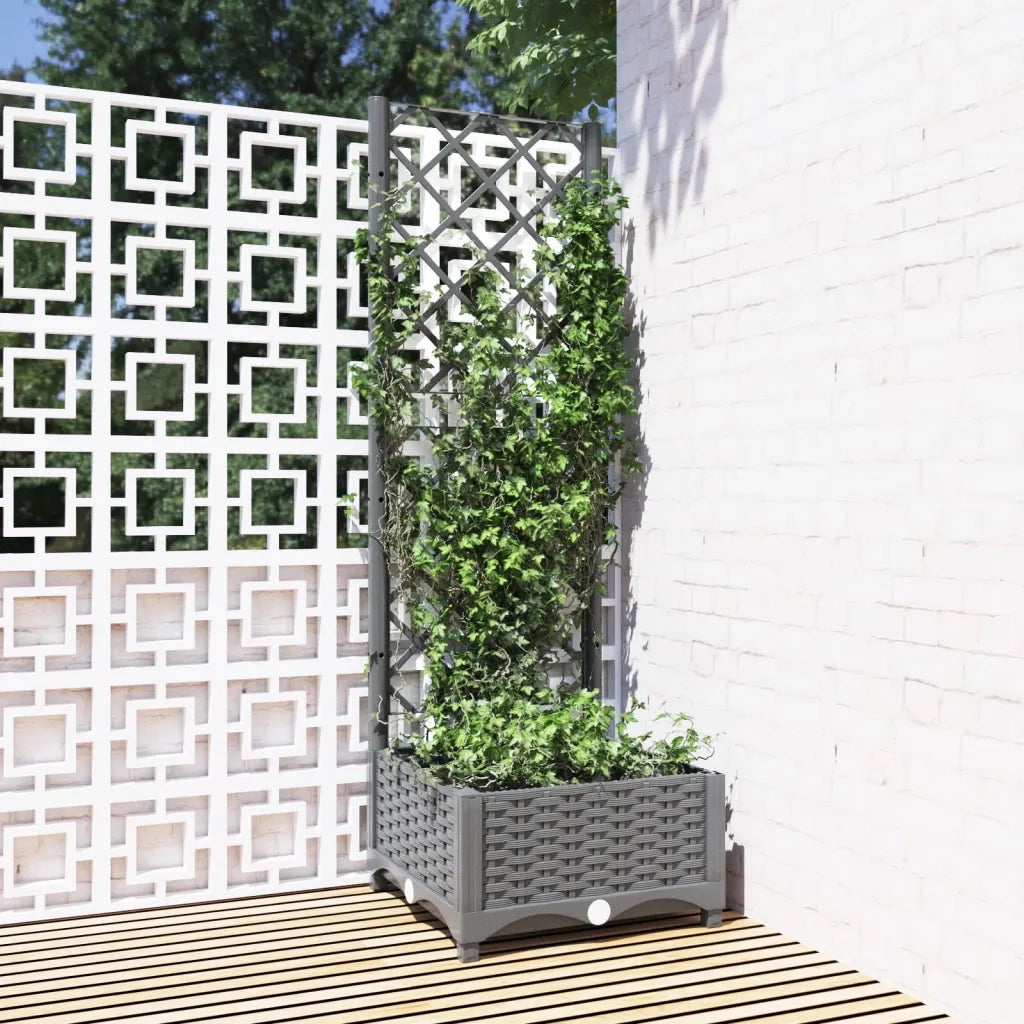 Fioriera | Cassetta per fiori | Vaso da Giardino e Graticcio Grigio Chiaro 40x40x121,5cm PP