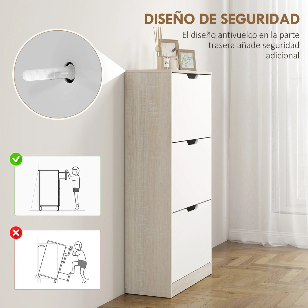 Scarpiera 3 Ante con Appendiabiti ¨C Zephmum ¨C Roble e Bianco 62.5x26x117.5 cm