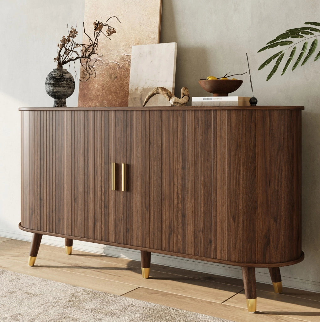 Sideboard 140x40x79;5 cm in MDF noce con 2 cassetti e ripiani aperti