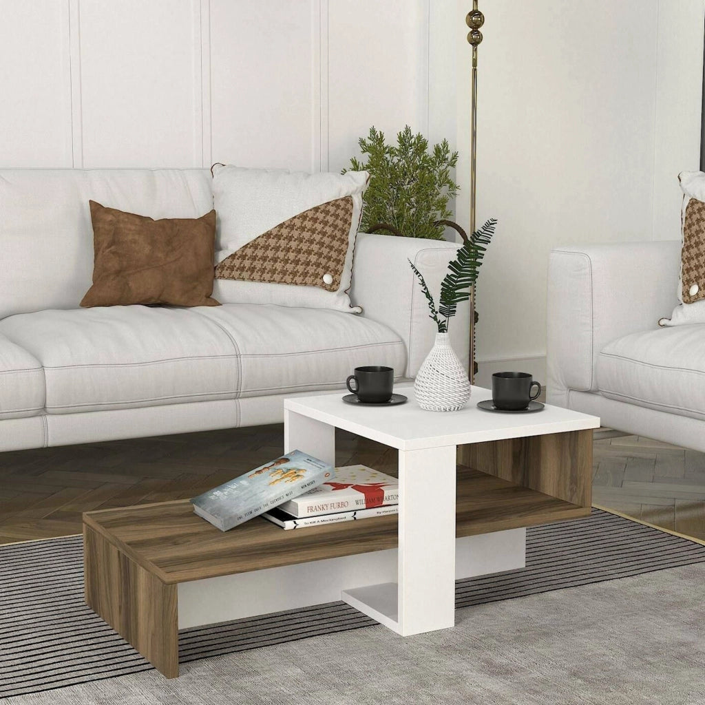 Pontey, Tavolino da Salotto Forma Fantasia, 44x40x33h cm Bianco Noce