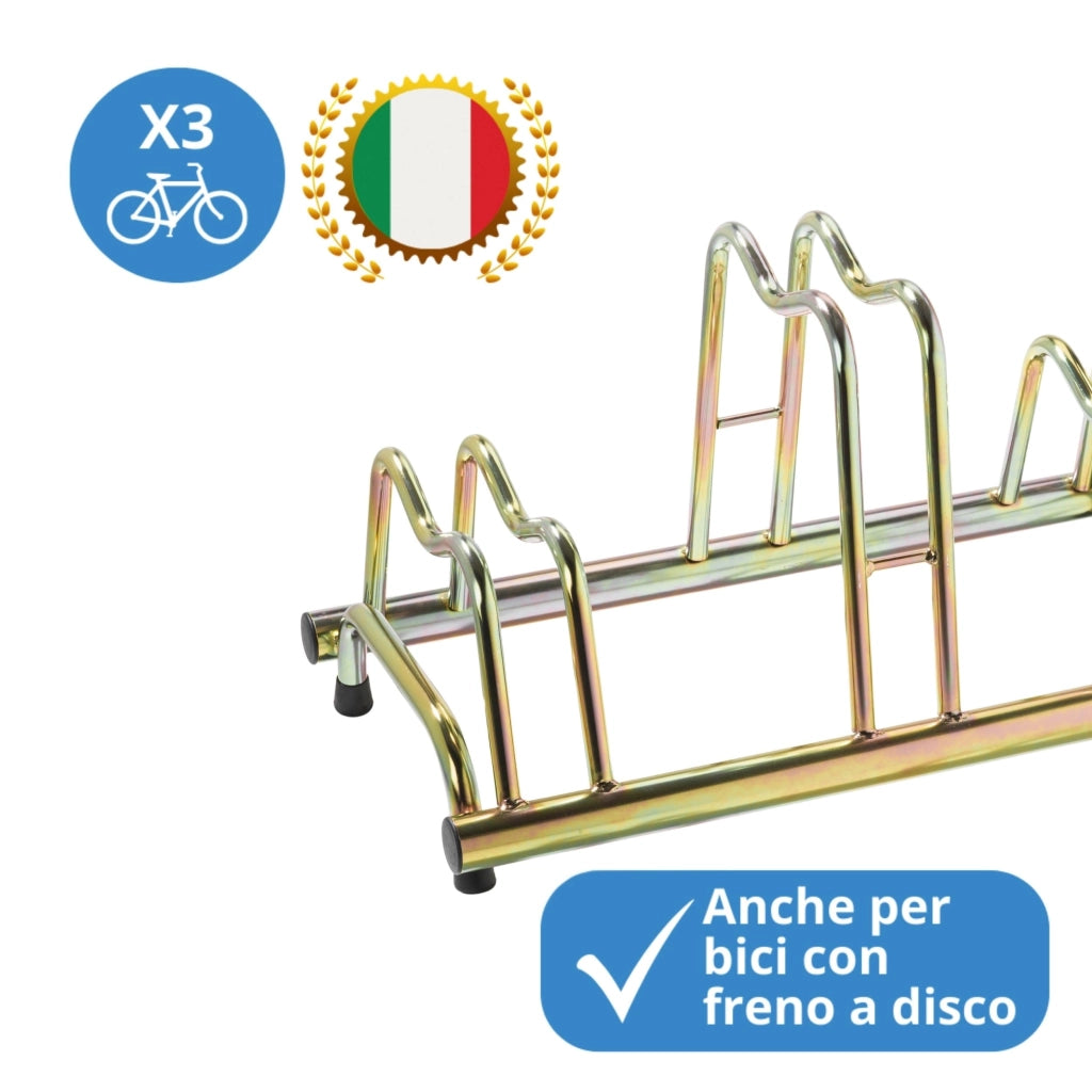 Andrys Rastrelliera Bici 3 Posti con Tappi Alto/Basso Zincato Tropical Oro