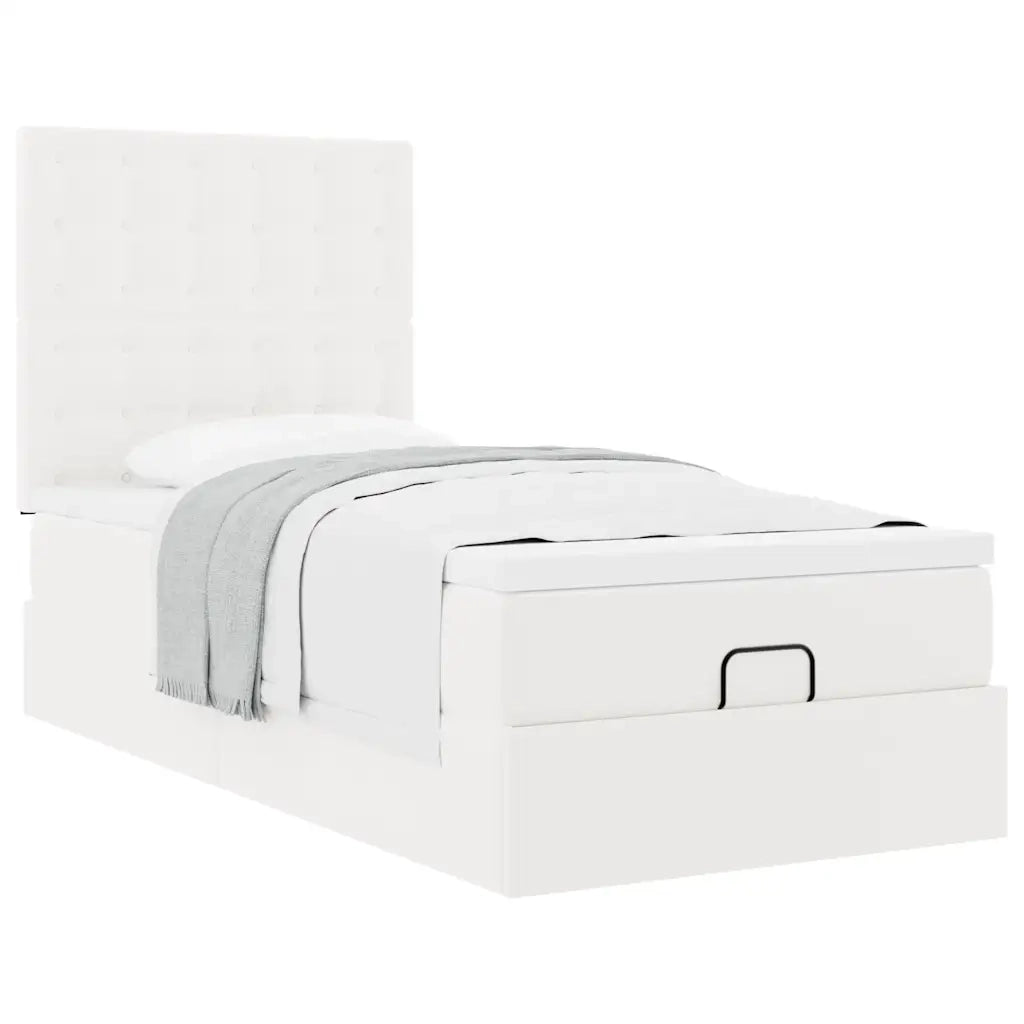 Letto Pouf con Materasso Bianco 90x200 cm Similpelle