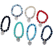 Trade Shop - Bracciale Braccialetto Perle Ciondolo Cuore Colorati Elastico Donna Gioielli -