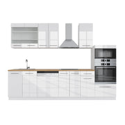Cucina componibile Fame-Line Bianco lucido/Bianco 300 cm con armadio alto, PL Rovere Vicco