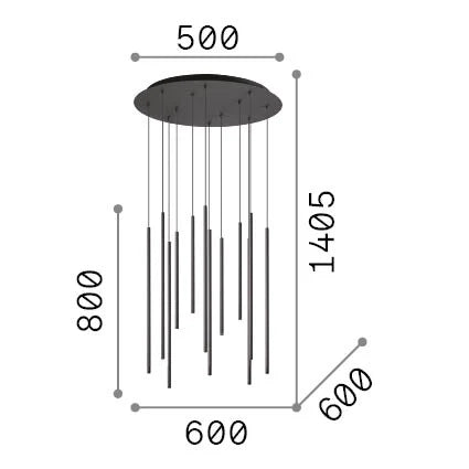 Lampada A Sospensione Look 12 Luci Led Integrato Nero