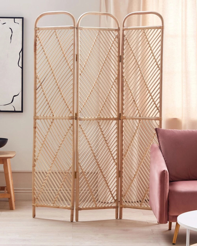 Divisorio per la stanza Luce naturale Telaio in rattan 3 pannelli Pieghevole Decorativo Schermo di vimini Divisorio