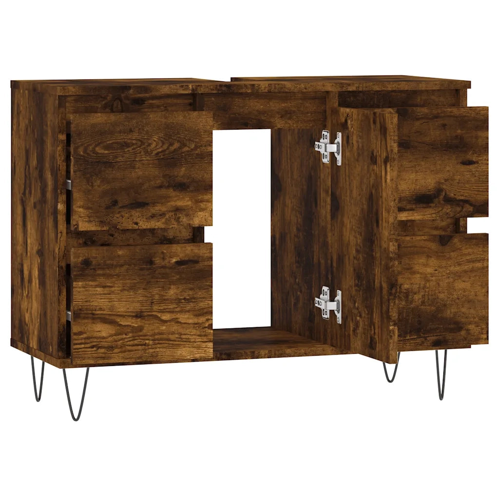 Armadietto Bagno Rovere Fumo 80x33x60 cm in Legno Multistrato 831657