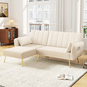 DIVANO LETTO angolare 191,5x130,5 cm in velluto beige con chaise longue reversibile