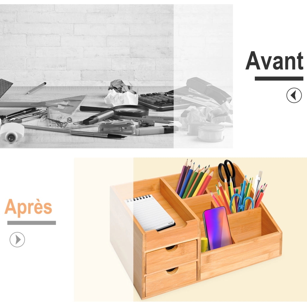 Organizer da Scrivania in Bamb¨´ ¨C Xylo ¨C 7 Compartimenti 2 Cassetti Verniciato