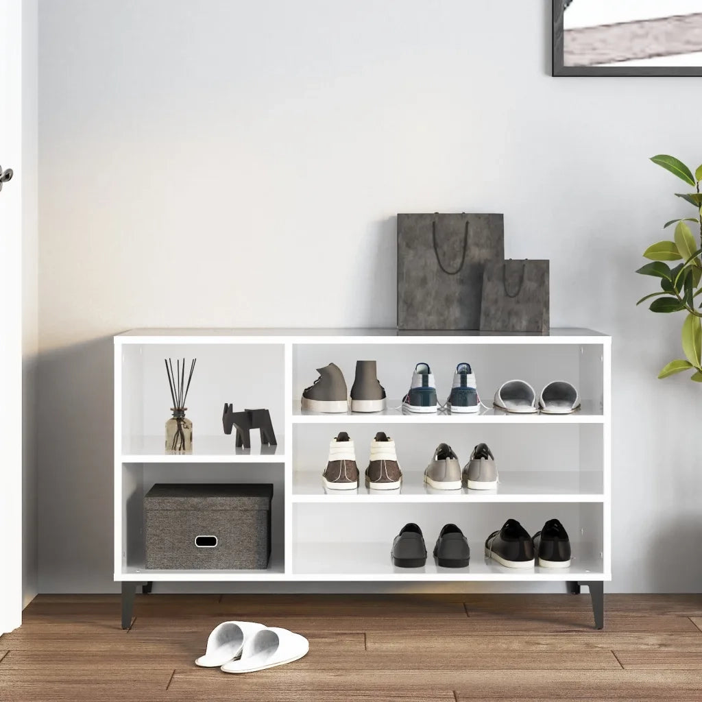 Scarpiera | Mobile per scarpe Bianco Lucido 102x36x60 cm in Legno Multistrato
