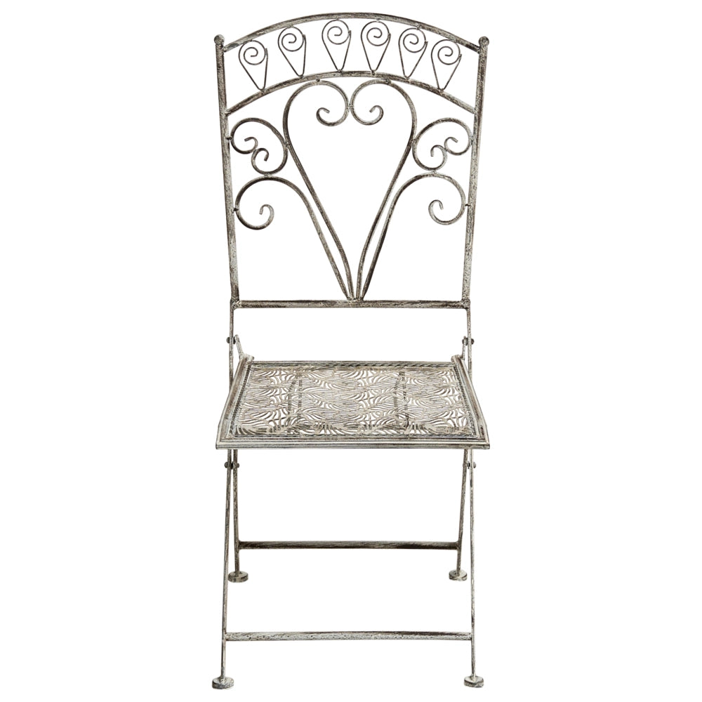 Set di 2 sedie da giardino in metallo grigio con struttura in ferro, pieghevoli e in stile vintage.