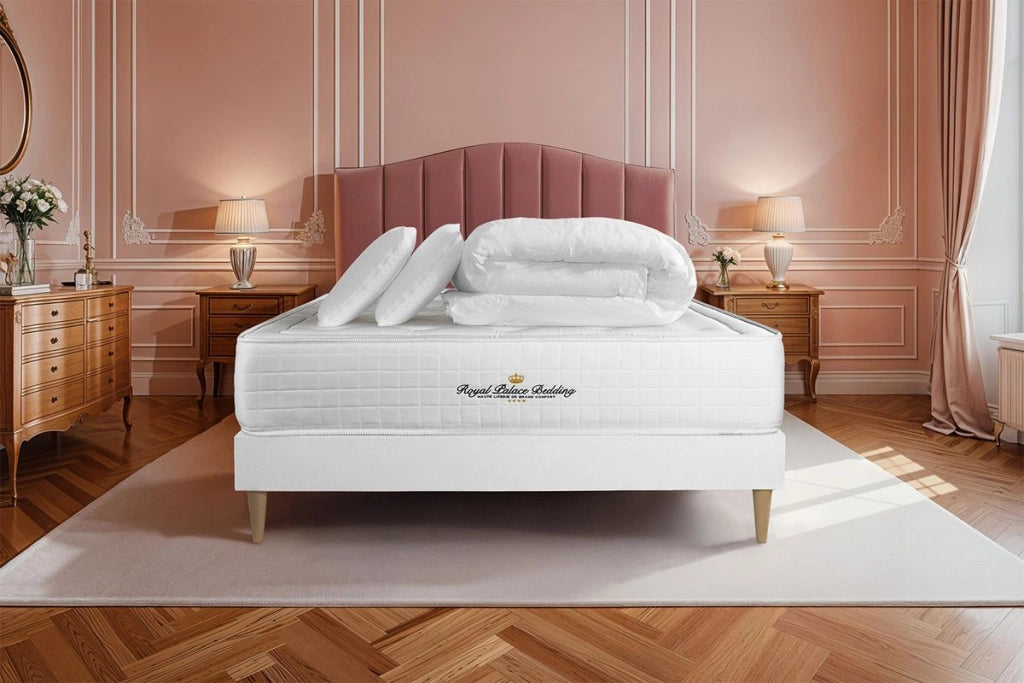 Pacchetto letto completo - Materasso 160x200cm + Box spring con doghe (kit) + 2 cuscini + Piumino - Buckingham