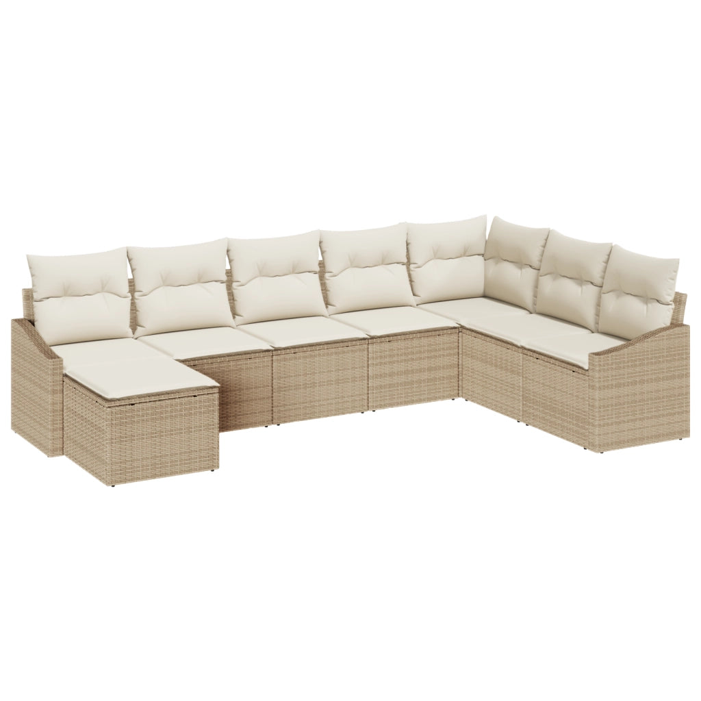 Set di Divani da Giardino da 8 Pezzi con Cuscini Beige in Polyrattan