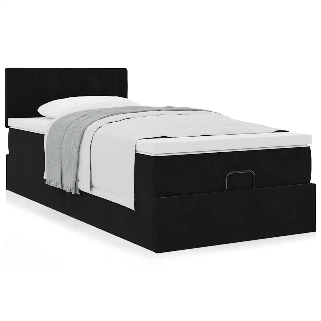 Struttura Letto Pouf con Materasso Nero 90x200 cm in Velluto 3311893