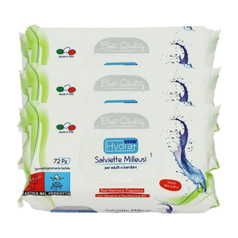 MAURY'S SET 3CF SALVIETTE DETERGENTI UMIDIFICATE MILLEUSI RED HARMONY 72PZ PER ADULTI E BAMBINI