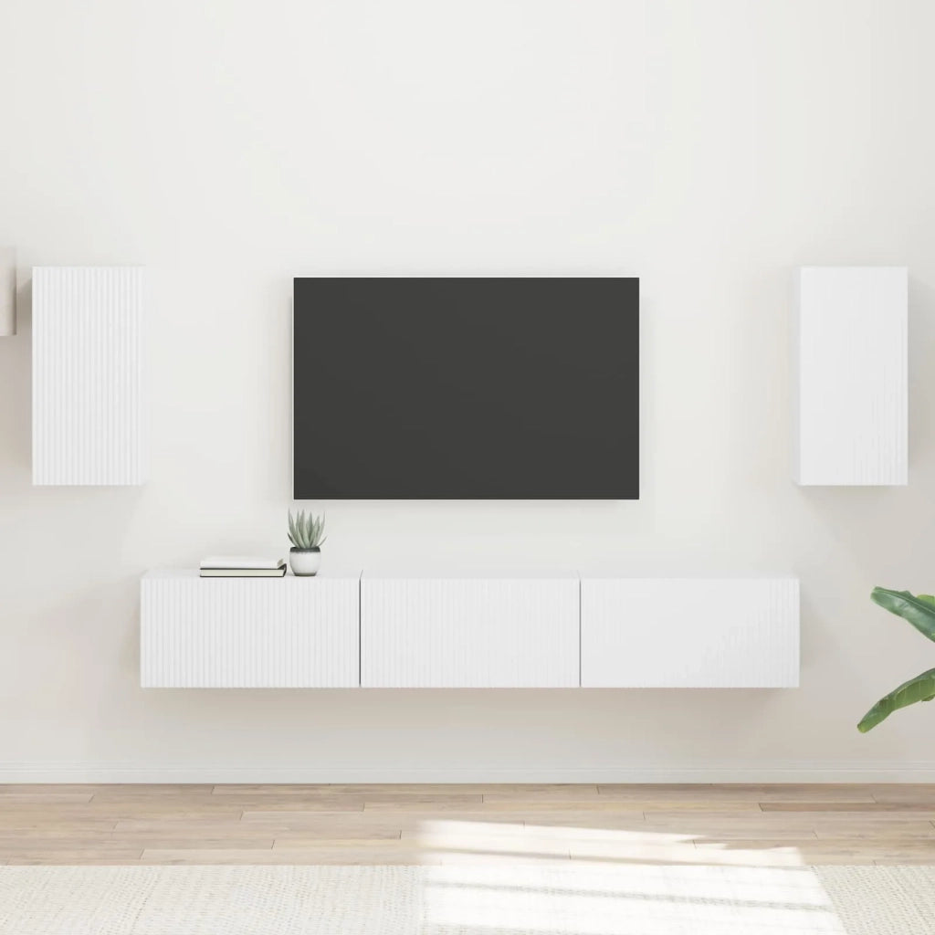 Set mobile TV Montaggio a parete 5 pcs Bianco Legno multistrato
