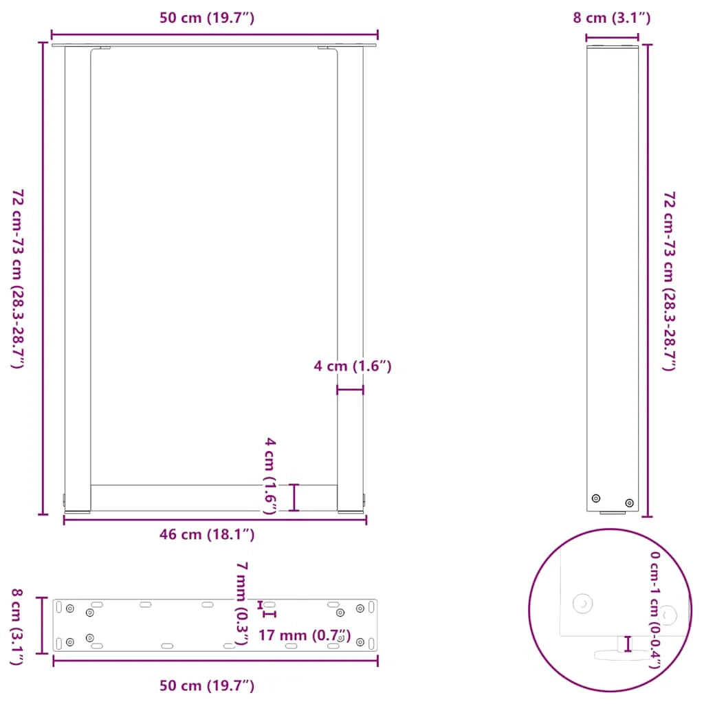 Set di 2 gambe per tavolo da pranzo moderne robuste e regolabili a forma di U 50 x 73 cm acciaio bianco 02_0057417