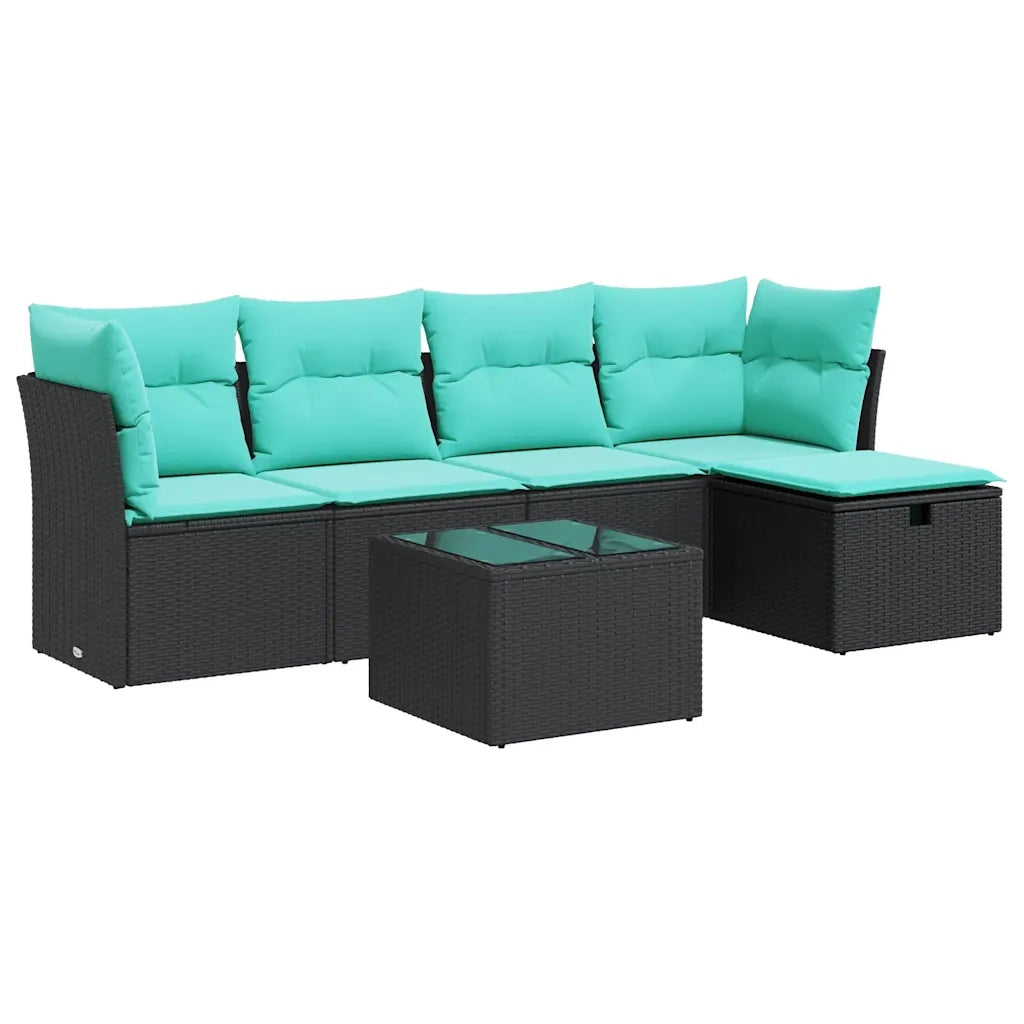 Set Divano da Giardino 6 pz con Cuscini Nero in Polyrattan