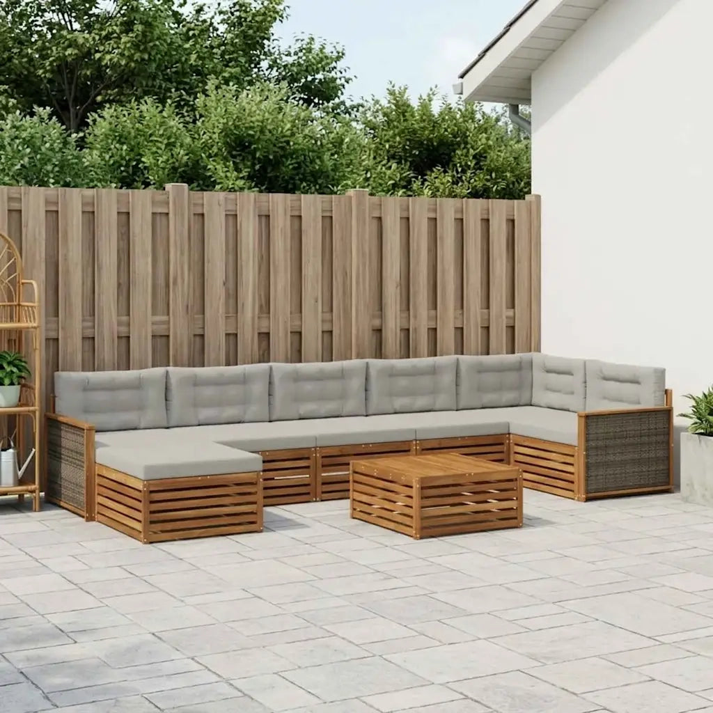 Set di divani da esterno 8 pcs Naturale e Grigio Chiaro 3383649